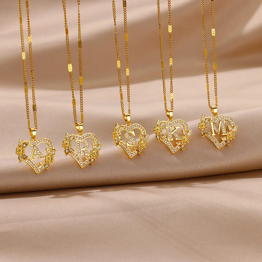 Golden Flower Initial Necklace