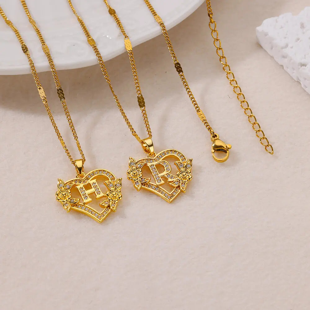 Golden Flower Initial Necklace