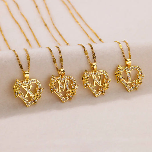 Golden Flower Initial Necklace