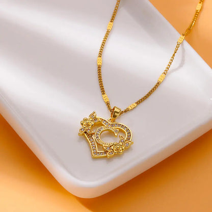 Golden Flower Initial Necklace